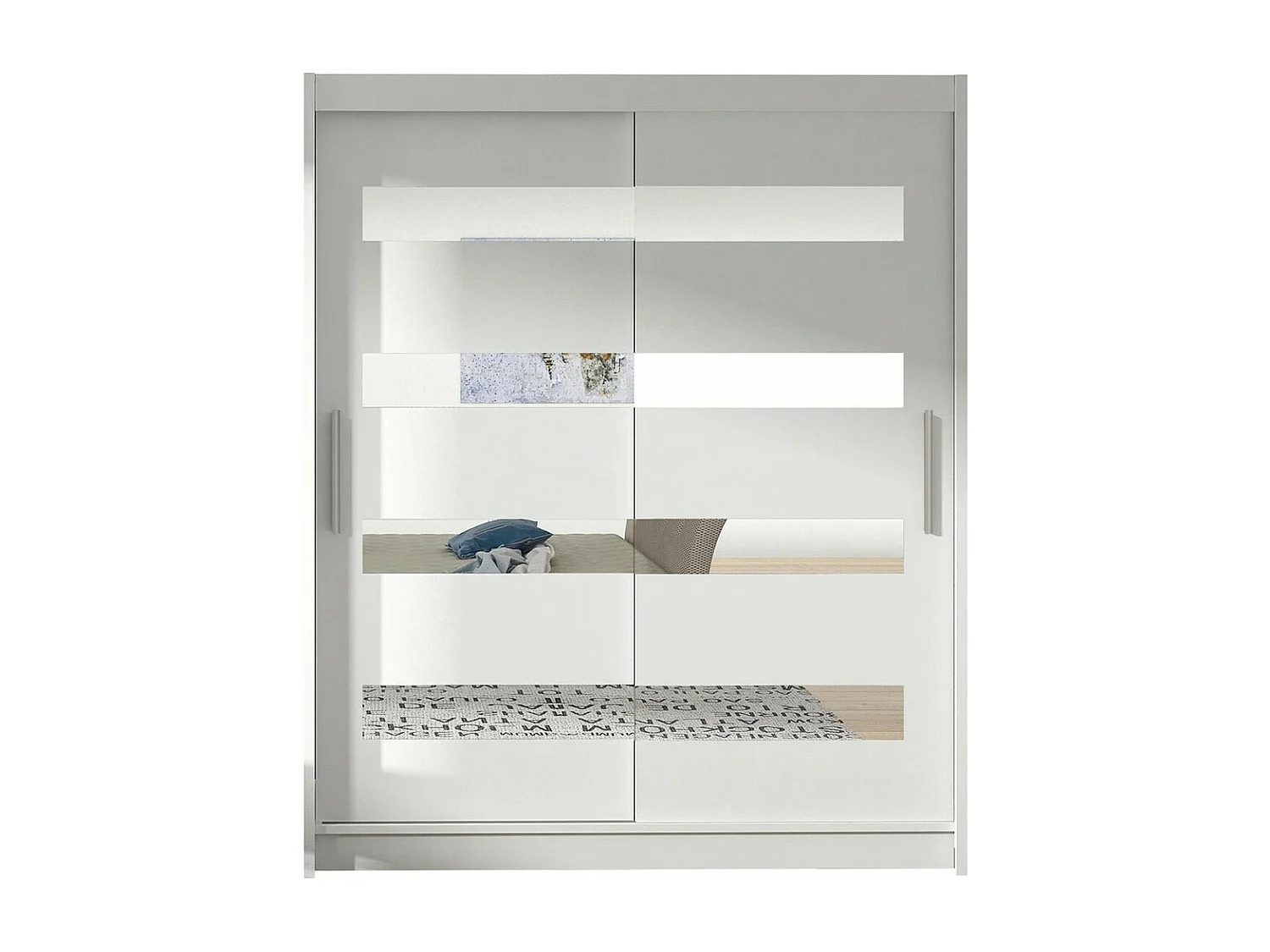 Armoire Closico 136, Blanc, 200x150x58cm, Portes d'armoire: Coulissantes