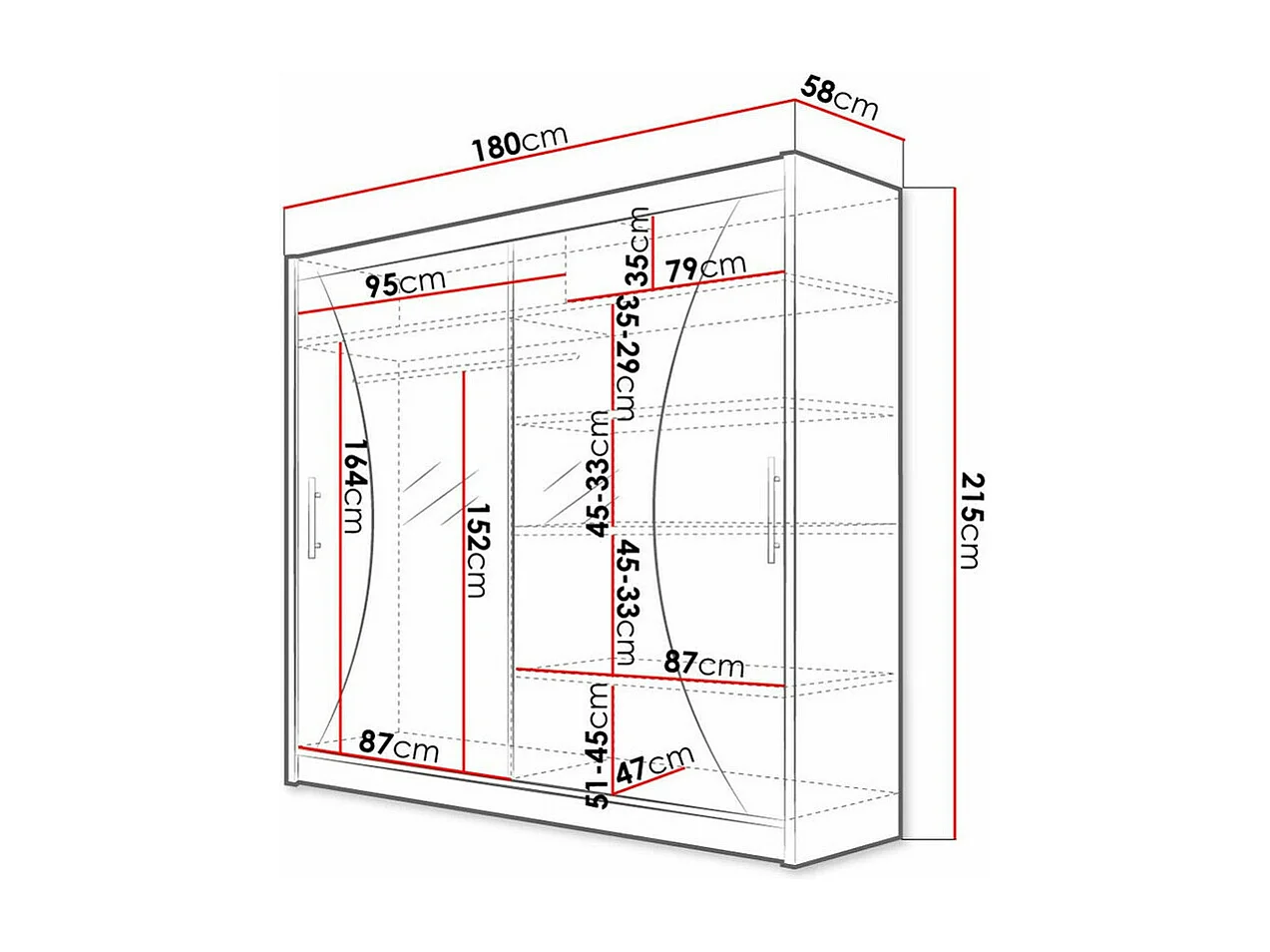 Armario Closico 124, Blanco, 215x180x57cm, Puertas de armario: Correderas