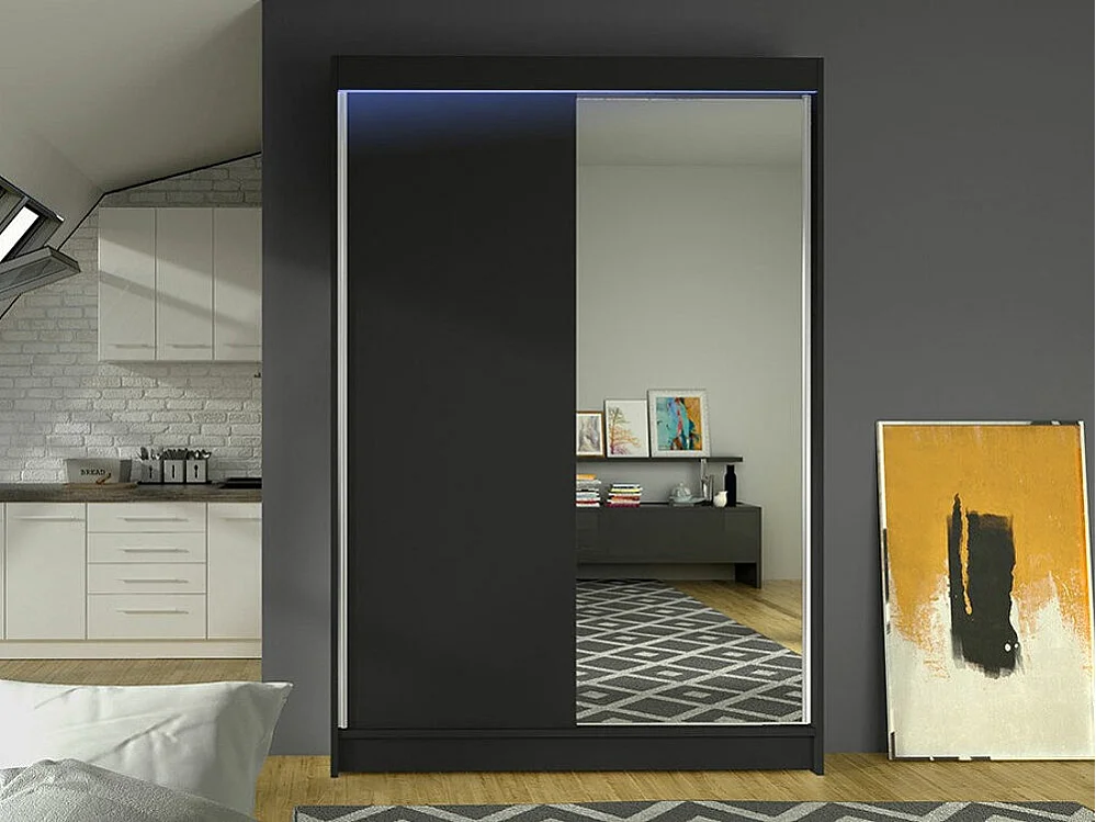 Armario Closico 147, Negro, 200x120x58cm, Puertas de armario: Correderas