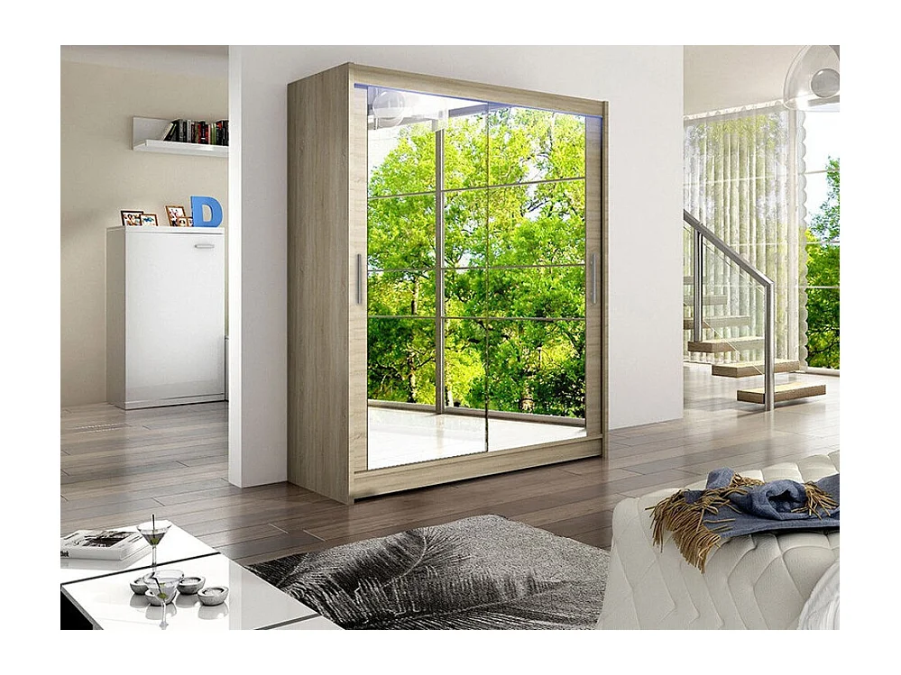 Armoire Closico 127, Sonoma chêne, 200x150x58cm, Portes d'armoire: Coulissantes