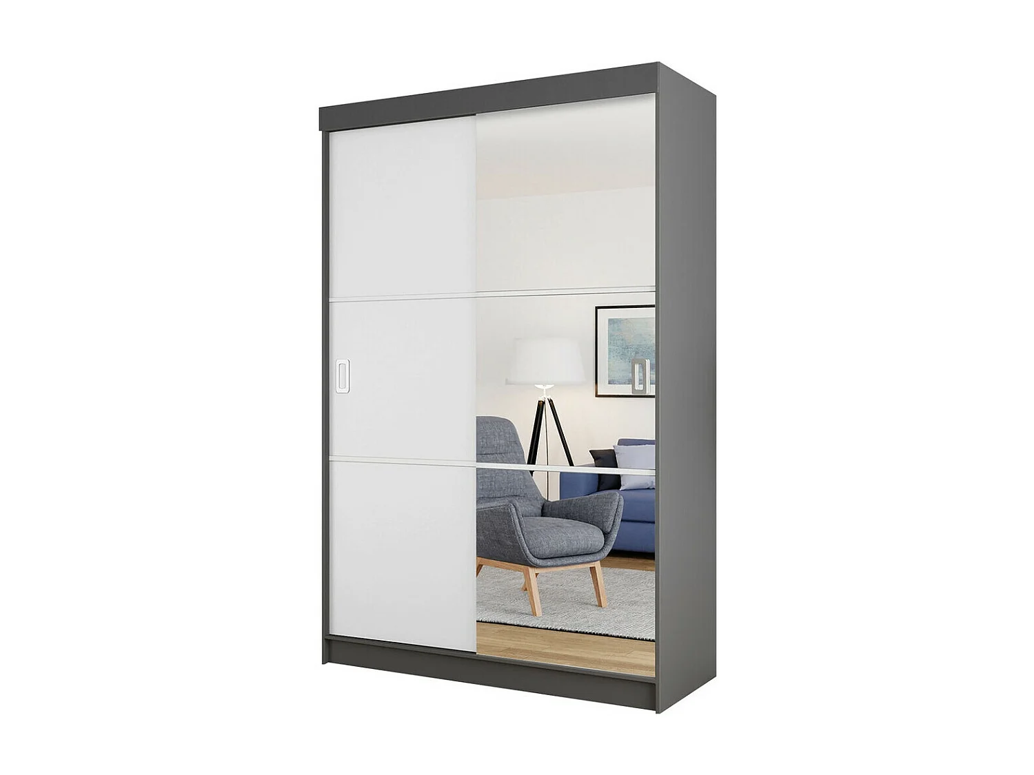 Armoire Dover 111, Graphite|Blanc, 205x138x60cm, Portes d'armoire: Coulissantes