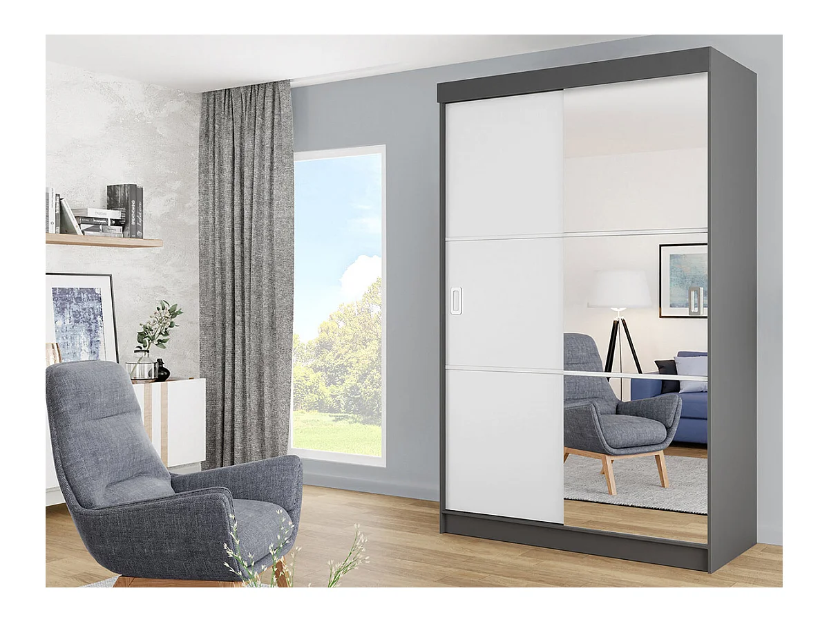 Armario Dover 111, Blanco|Grafito, 205x138x60cm, Puertas de armario: Correderas