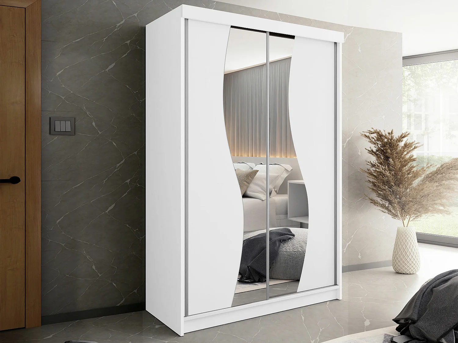 Armario Dover 110, Blanco, 200x150x62cm, Puertas de armario: Correderas