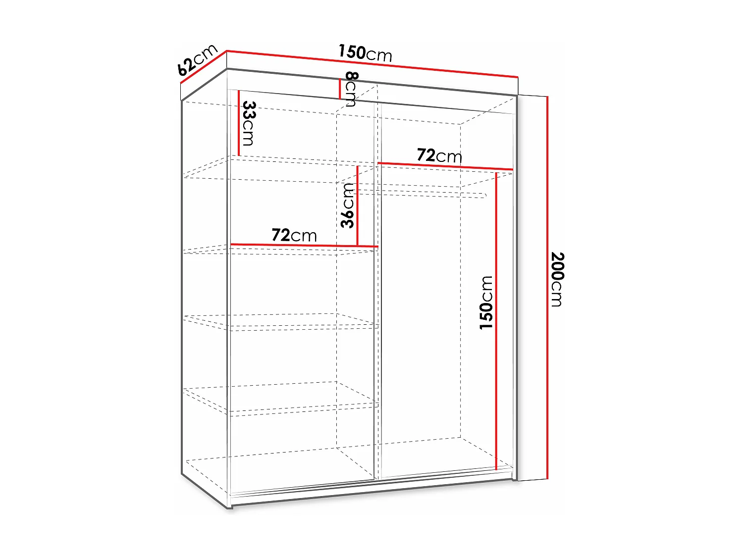 Armario Dover 110, Blanco, 200x150x62cm, Puertas de armario: Correderas