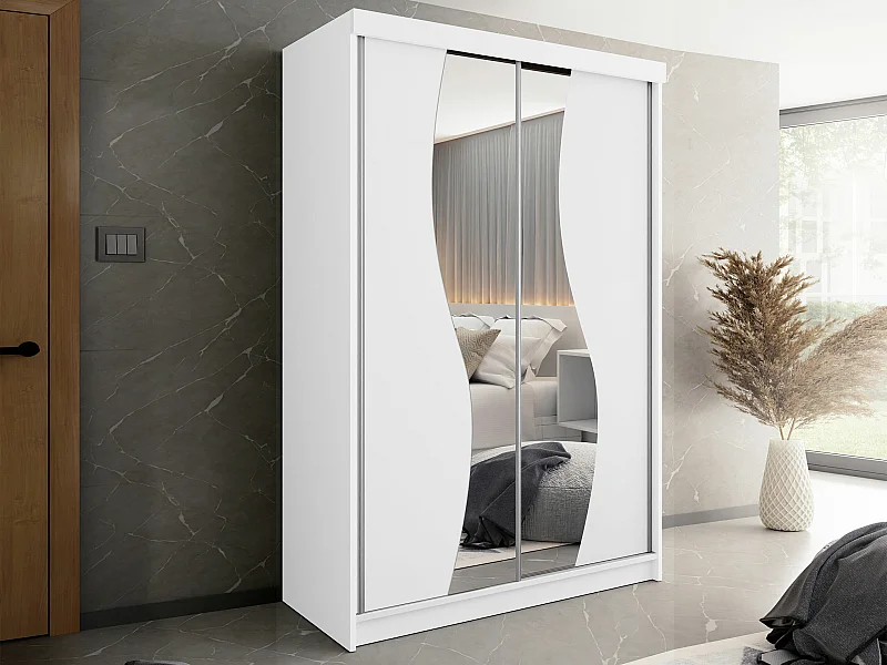 Armoire Dover 110, Blanc, 200x150x62cm, Portes d'armoire: Coulissantes