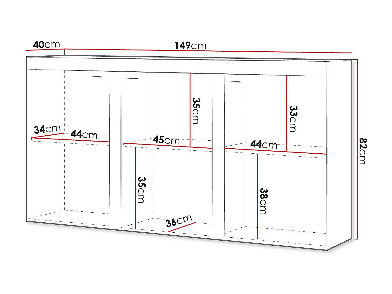 Aparador Tucson 121, Roble de lefkada, 82x149cm, Número de puertas: 340cm