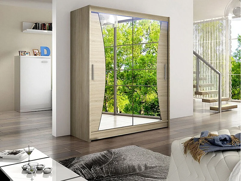 Armario Closico 116, Roble Sonoma, 200x150x58cm, Puertas de armario: Correderas