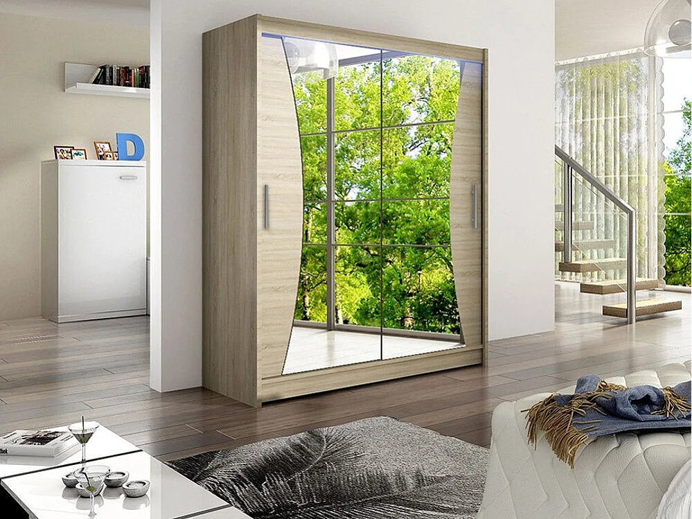 Armoire Closico 116, Sonoma chêne, 200x150x58cm, Portes d'armoire: Coulissantes