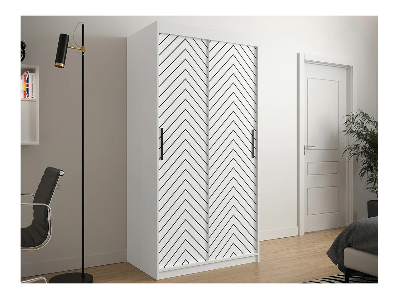 Guardaroba Hartford 306, Nero|Bianco, 200x100x62cm, Porte guardaroba: Scorrevoli
