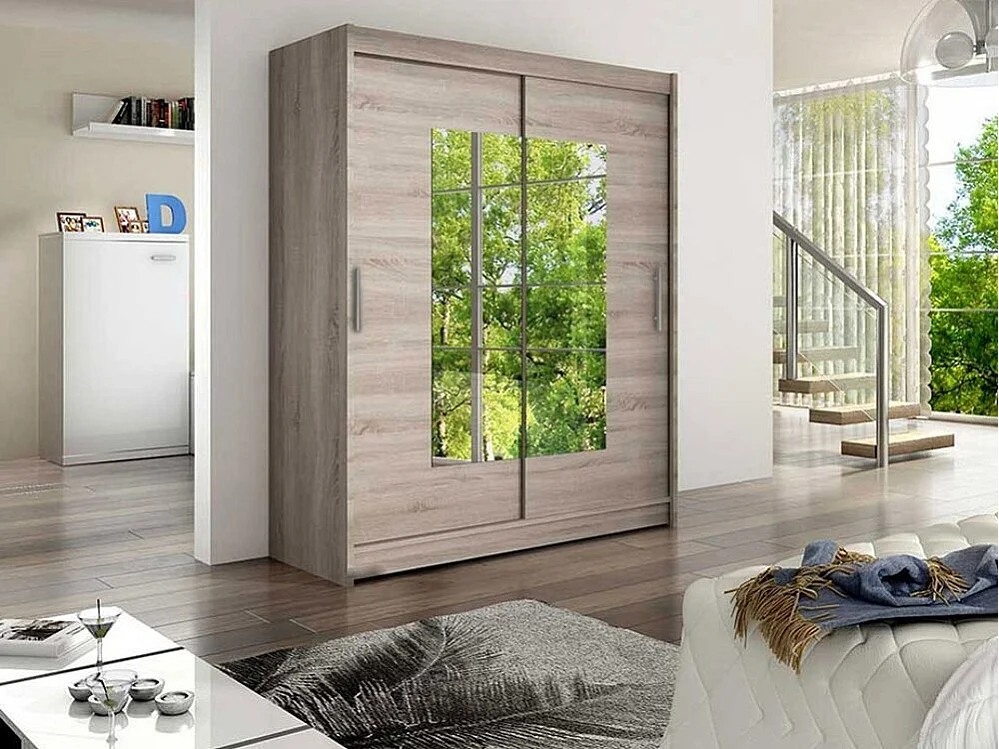 Armario Closico Camera III, Trufa roble, 200x150x58cm, Puertas de armario: Correderas