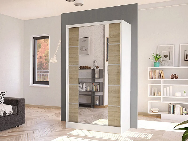 Armoire Closico 168, Sonoma chêne|Blanc, 200x100x58cm, Portes d'armoire: Coulissantes