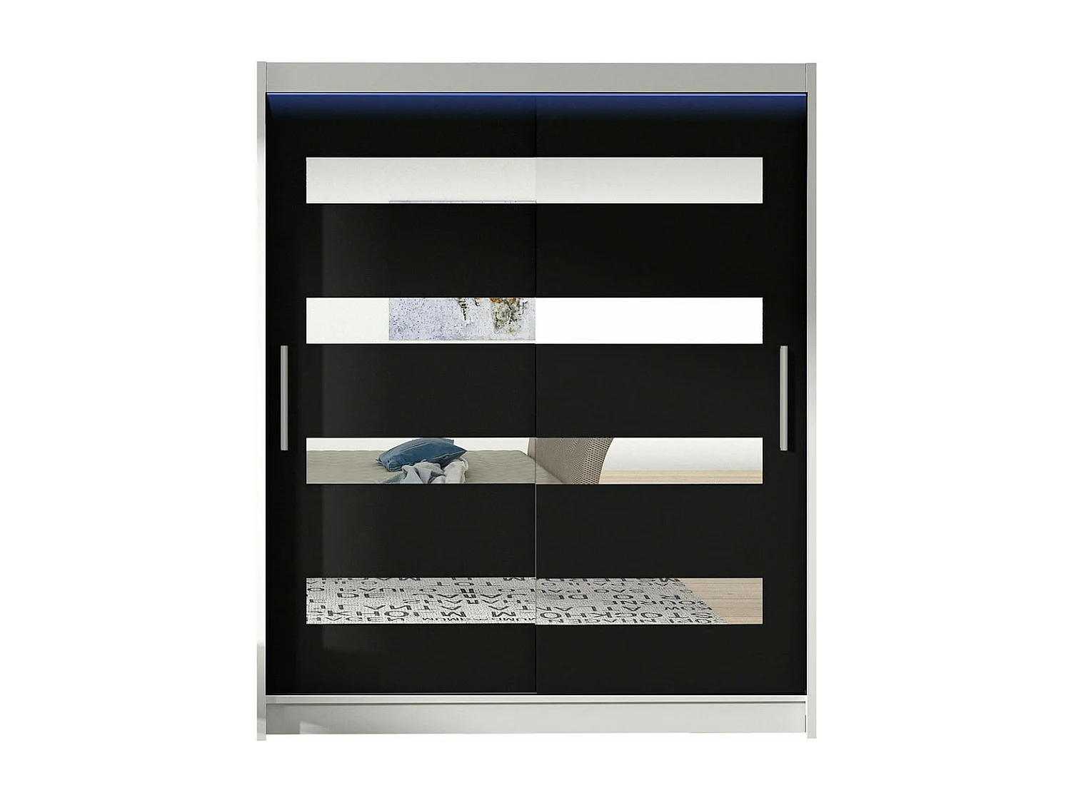 Armario Closico 136, Negro|Blanco, 200x150x58cm, Puertas de armario: Correderas