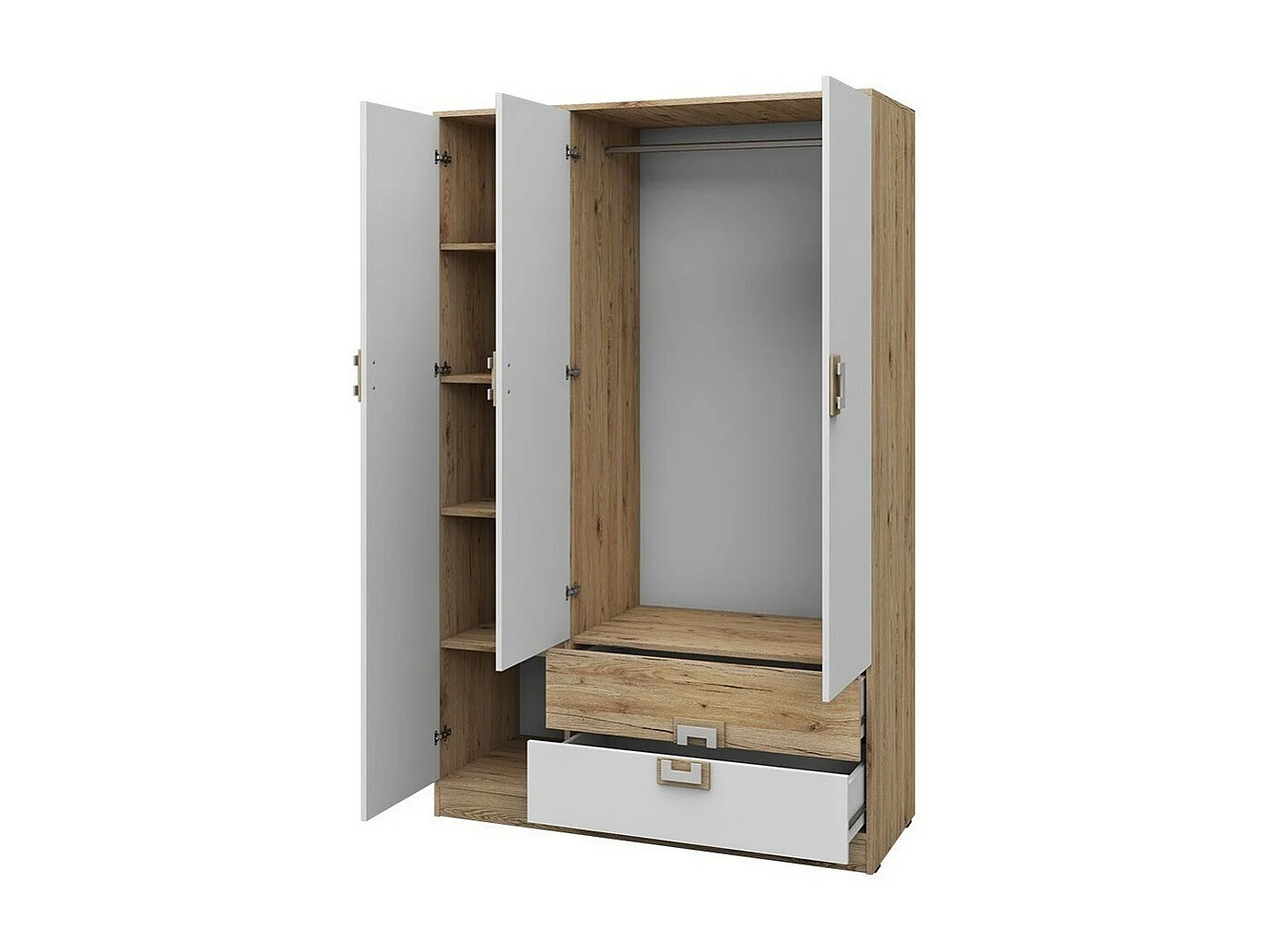 Armoire Tolfere 103, Blanc|Chêne clair, 190x120x50cm, Nombre d'étagères: 4