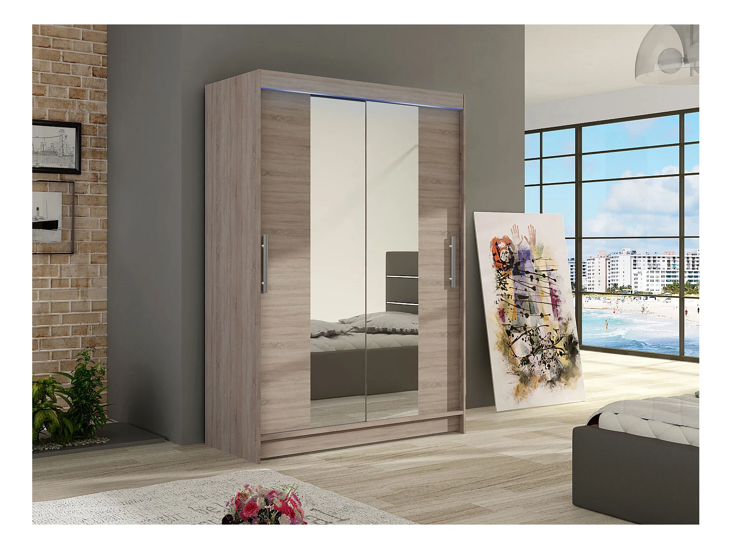 Armoire Closico 133, Truffe chêne, 200x120x58cm, Portes d'armoire: Coulissantes