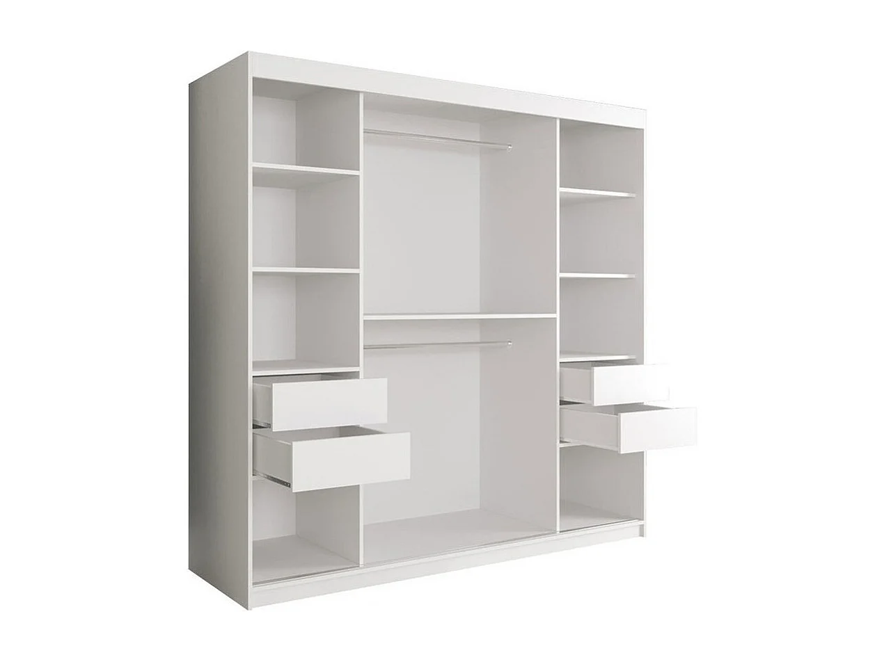 Armadio Hartford 250, Marmo bianco|Opaca bianco, 200x200x62cm, Porte armadi: Scorrevoli
