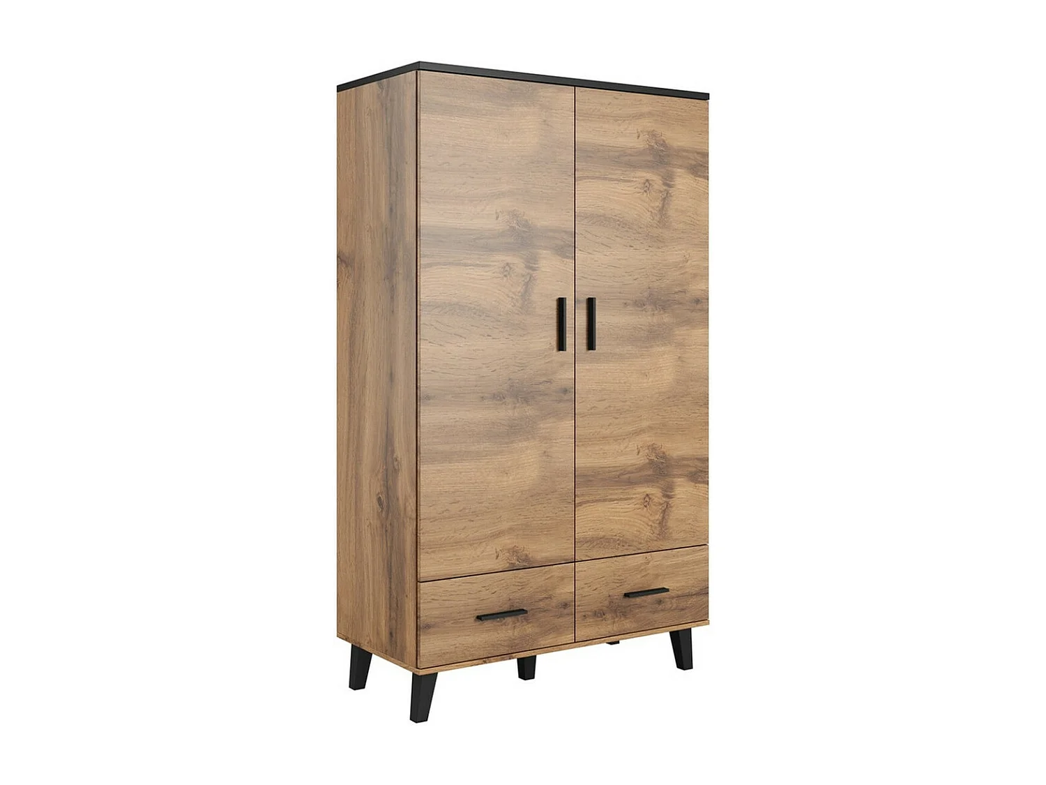 Armoire Larfloi 111, Noir|Chêne wotan, 190x110x55cm