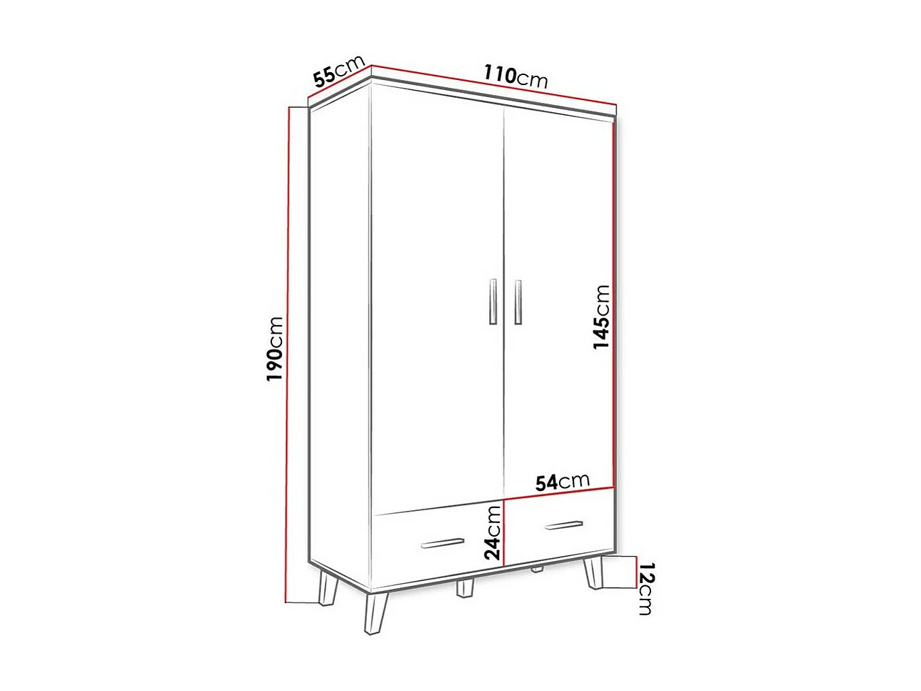 Armoire Larfloi 111, Noir|Chêne wotan, 190x110x55cm