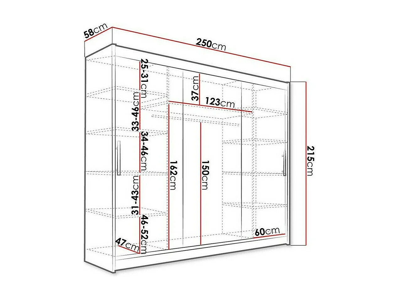 Armario Closico 118, Blanco, 215x250x58cm, Puertas de armario: Correderas