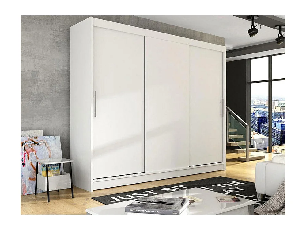 Armoire Closico 118, Blanc, 215x250x58cm, Portes d'armoire: Coulissantes