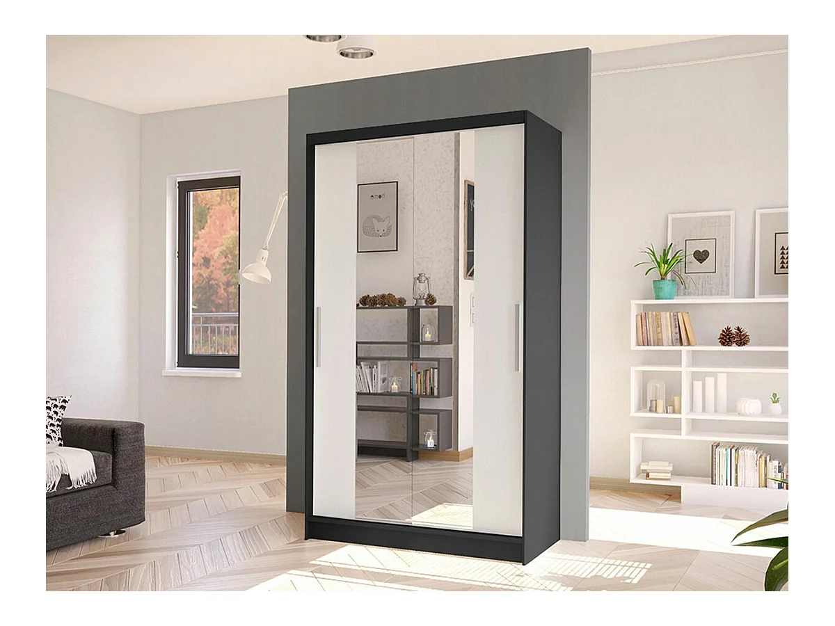Armario Closico 163, Negro|Blanco, 200x100x58cm, Puertas de armario: Correderas