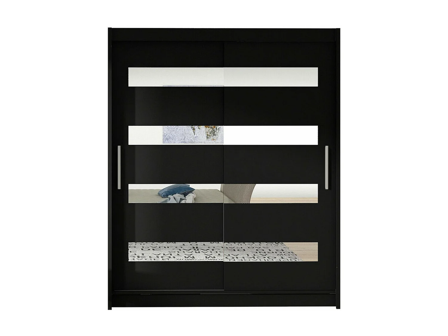 Armoire Closico 136, Noir, 200x150x58cm, Portes d'armoire: Coulissantes
