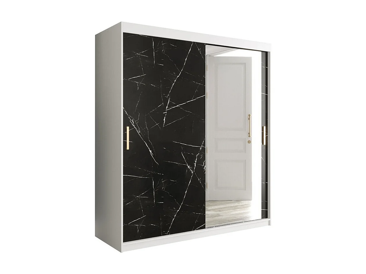 Armadio Hartford 261, Marmo nero|Opaca bianco, 200x180x62cm, Porte armadi: Scorrevoli