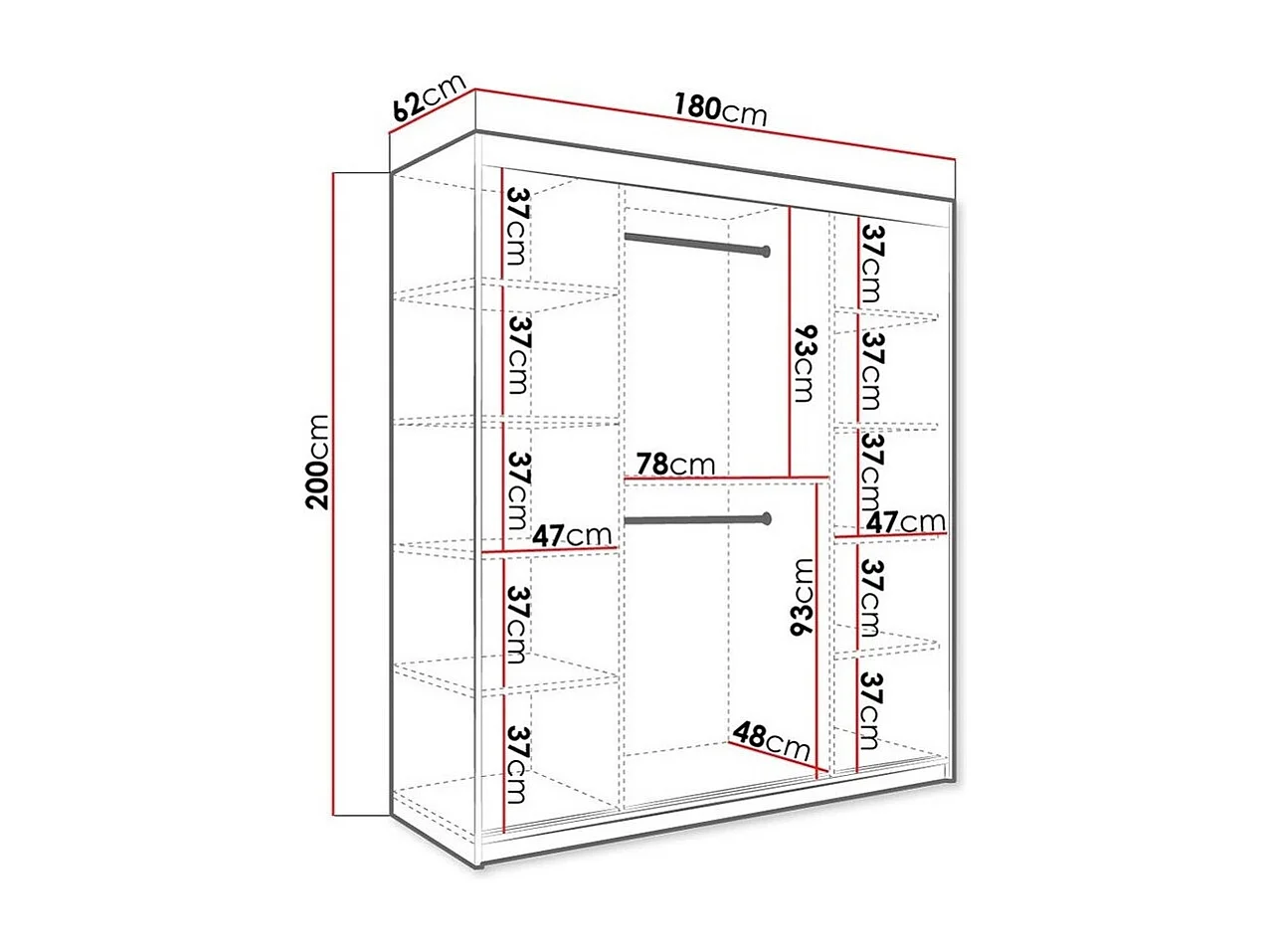 Armadio Hartford 261, Marmo nero|Opaca bianco, 200x180x62cm, Porte armadi: Scorrevoli