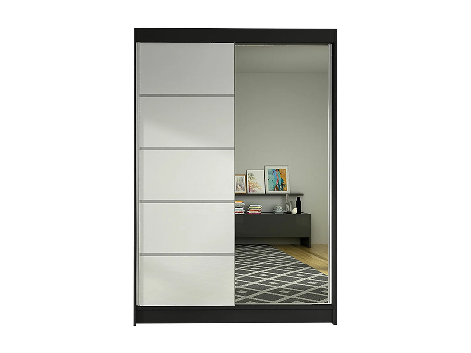Armario Closico 149, Blanco|Negro, 200x120x58cm, Puertas de armario: Correderas