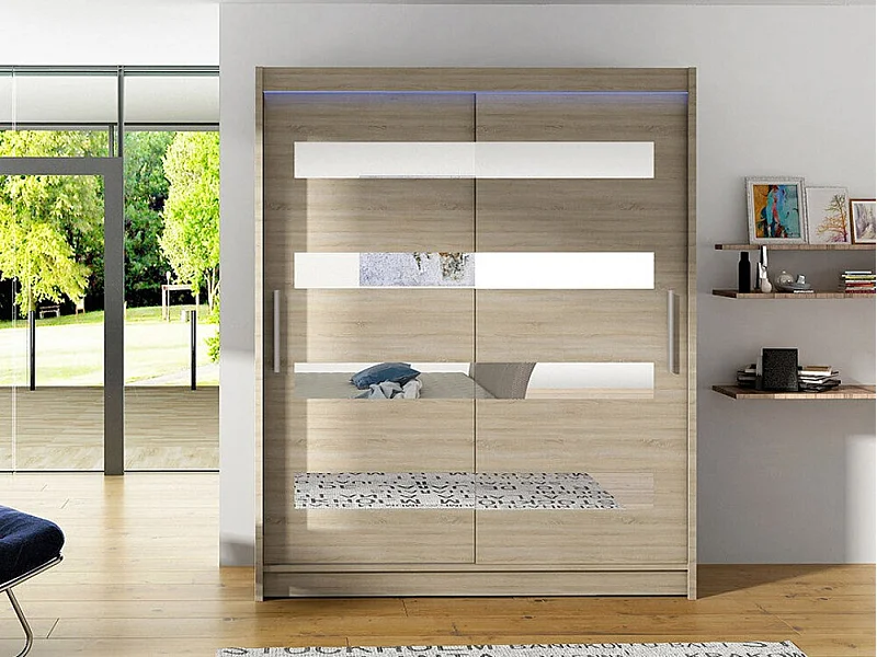 Armario Closico 136, Roble Sonoma, 200x150x58cm, Puertas de armario: Correderas