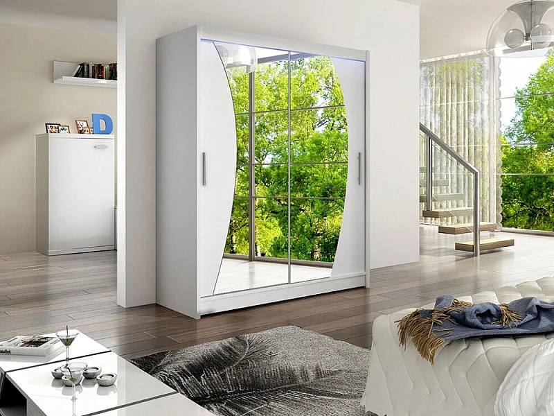 Armario Closico 110, Blanco, 200x150x58cm, Puertas de armario: Correderas