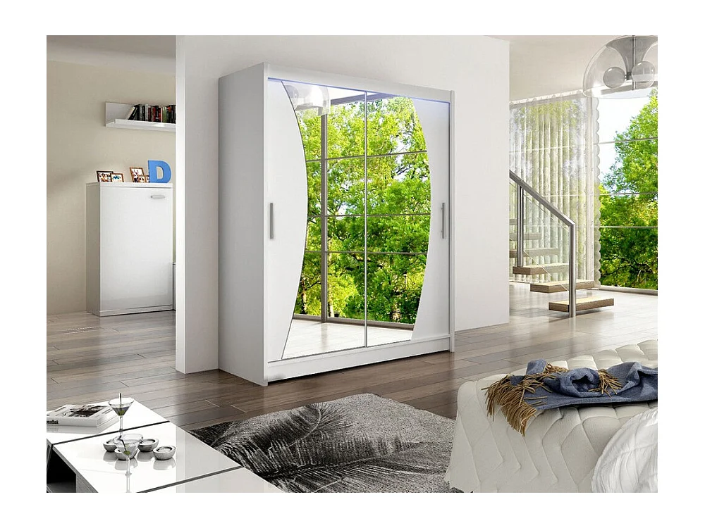 Armoire Closico 110, Blanc, 200x150x58cm, Portes d'armoire: Coulissantes