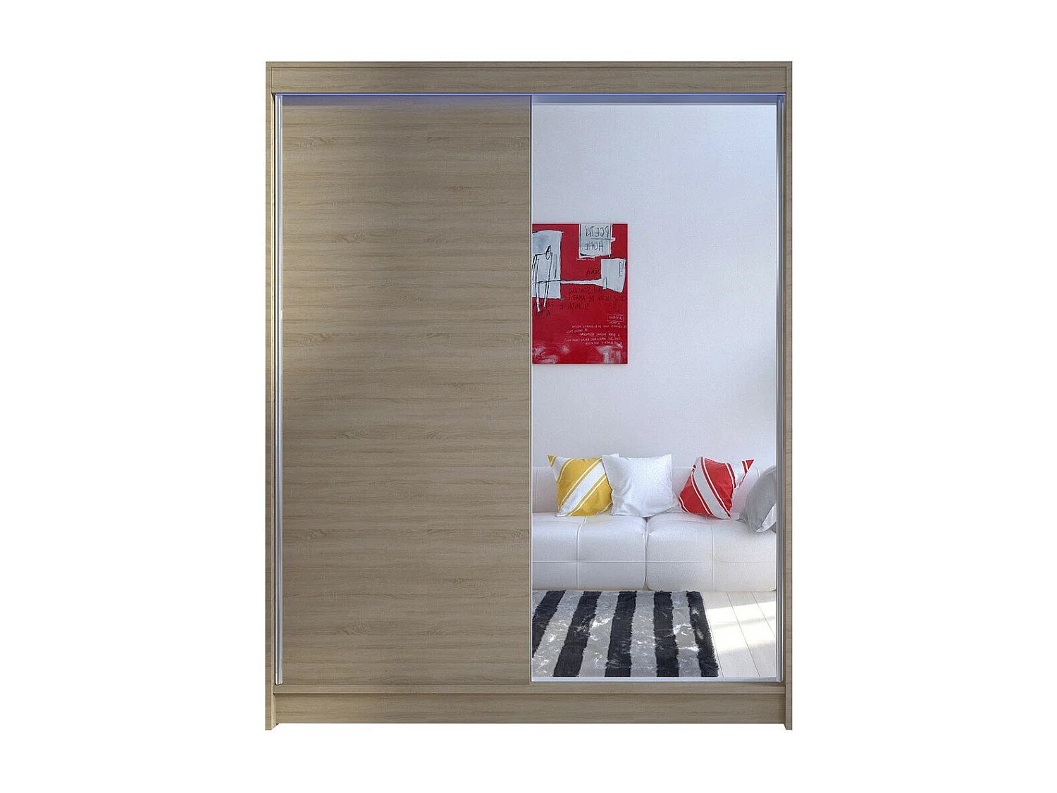 Armario Closico 140, Roble Sonoma, 200x150x58cm, Puertas de armario: Correderas