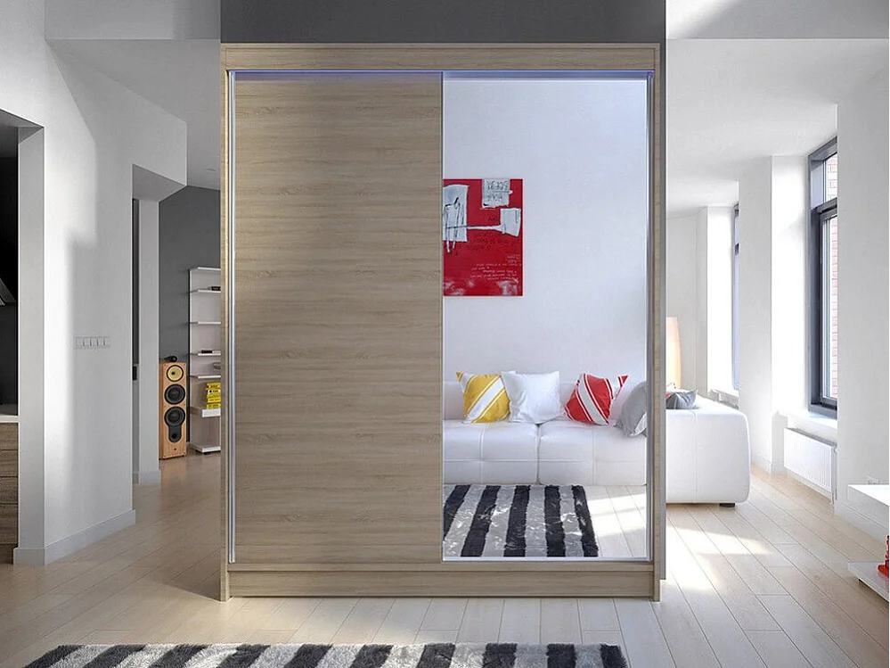 Armoire Closico 140, Sonoma chêne, 200x150x58cm, Portes d'armoire: Coulissantes