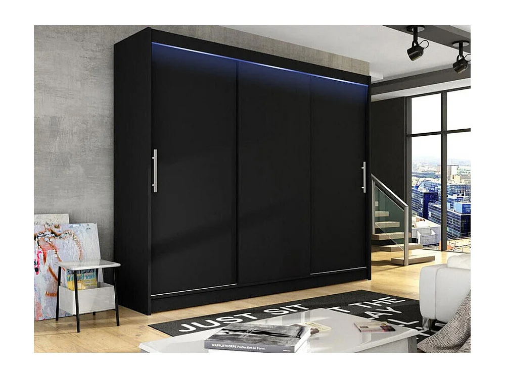 Armoire Closico 118, Noir, 215x250x58cm, Portes d'armoire: Coulissantes