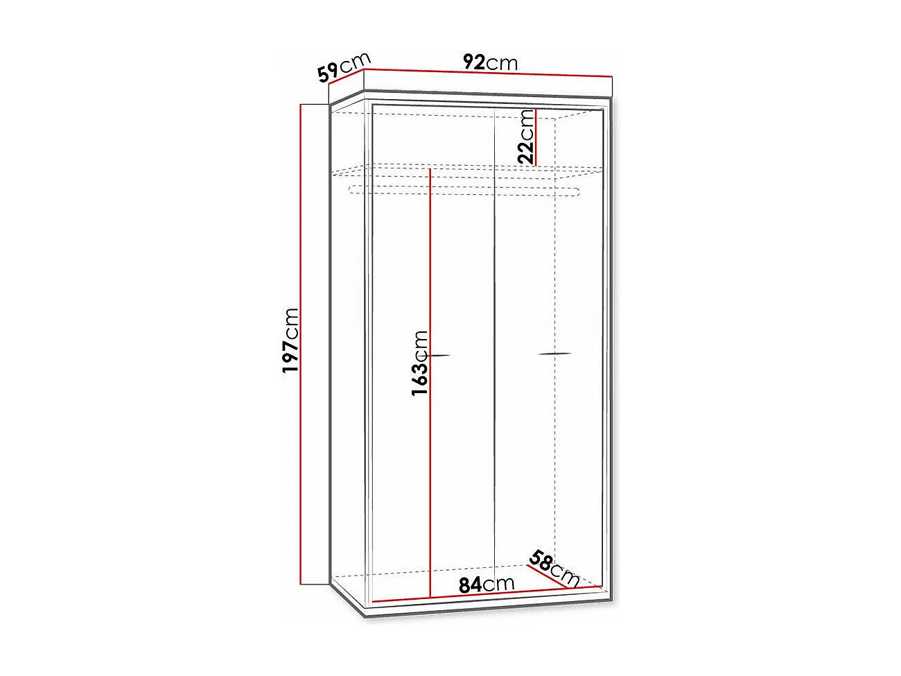 Armario Etrmoni 100, Luminoso madera, 197x92x59cm, Puertas de armario: Con bisagras
