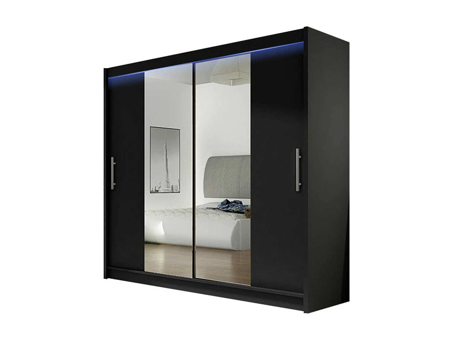 Armario Closico 123, Negro, 215x180x58cm, Puertas de armario: Correderas