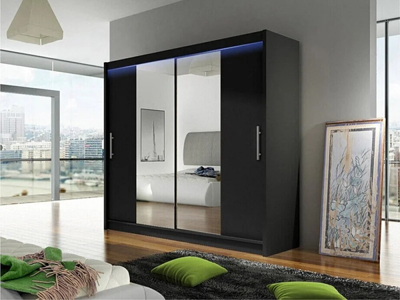 Armario Closico 123, Negro, 215x180x58cm, Puertas de armario: Correderas