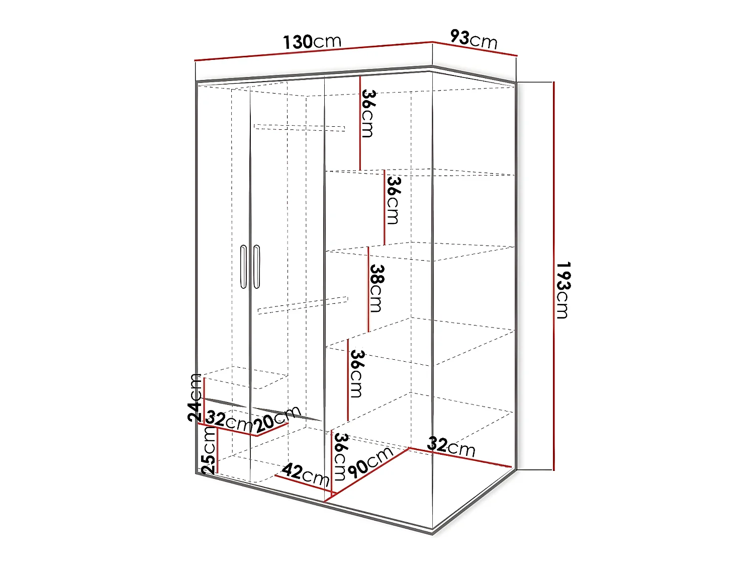 Armoire Veravie 100, Graphite|Blanc|Gris clair, 193x130x93cm
