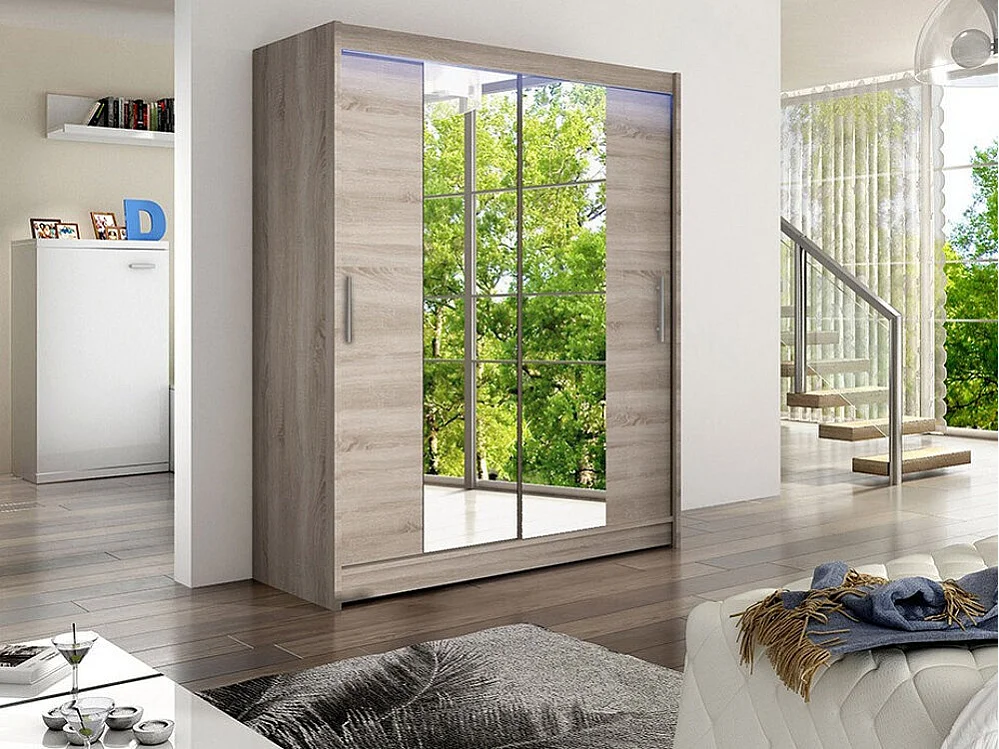 Armoire Closico 132, Truffe chêne, 200x150x58cm, Portes d'armoire: Coulissantes