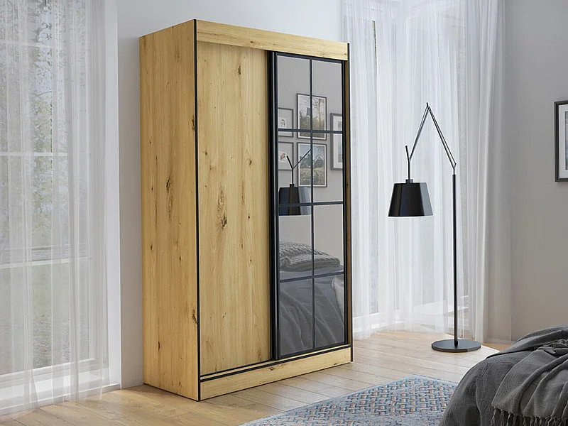 Armario Toledo 118, Roble Artisan|Negro, 216x120x65cm, Puertas de armario: Correderas