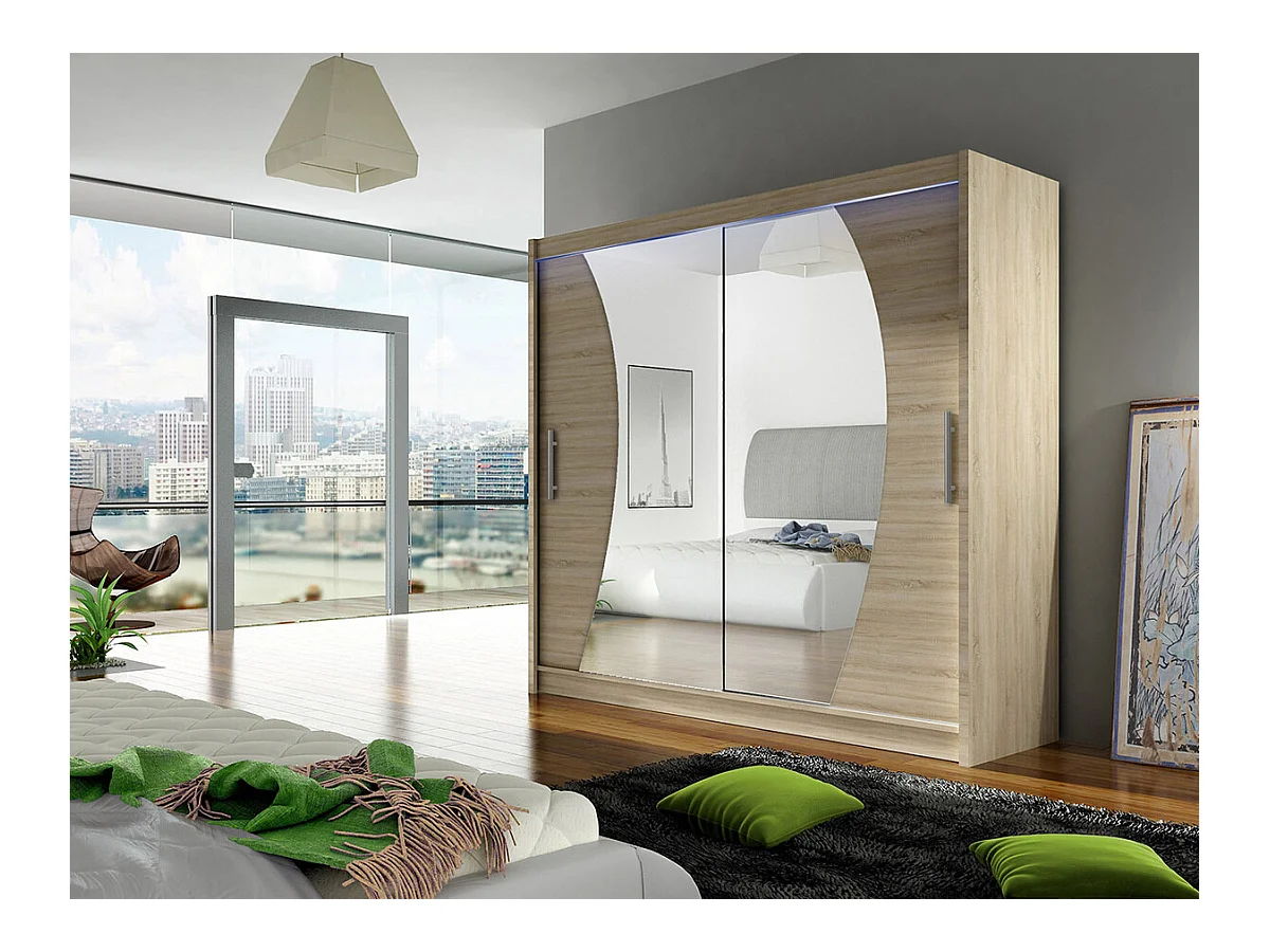 Armoire Closico 115, Sonoma chêne, 215x180x58cm, Portes d'armoire: Coulissantes