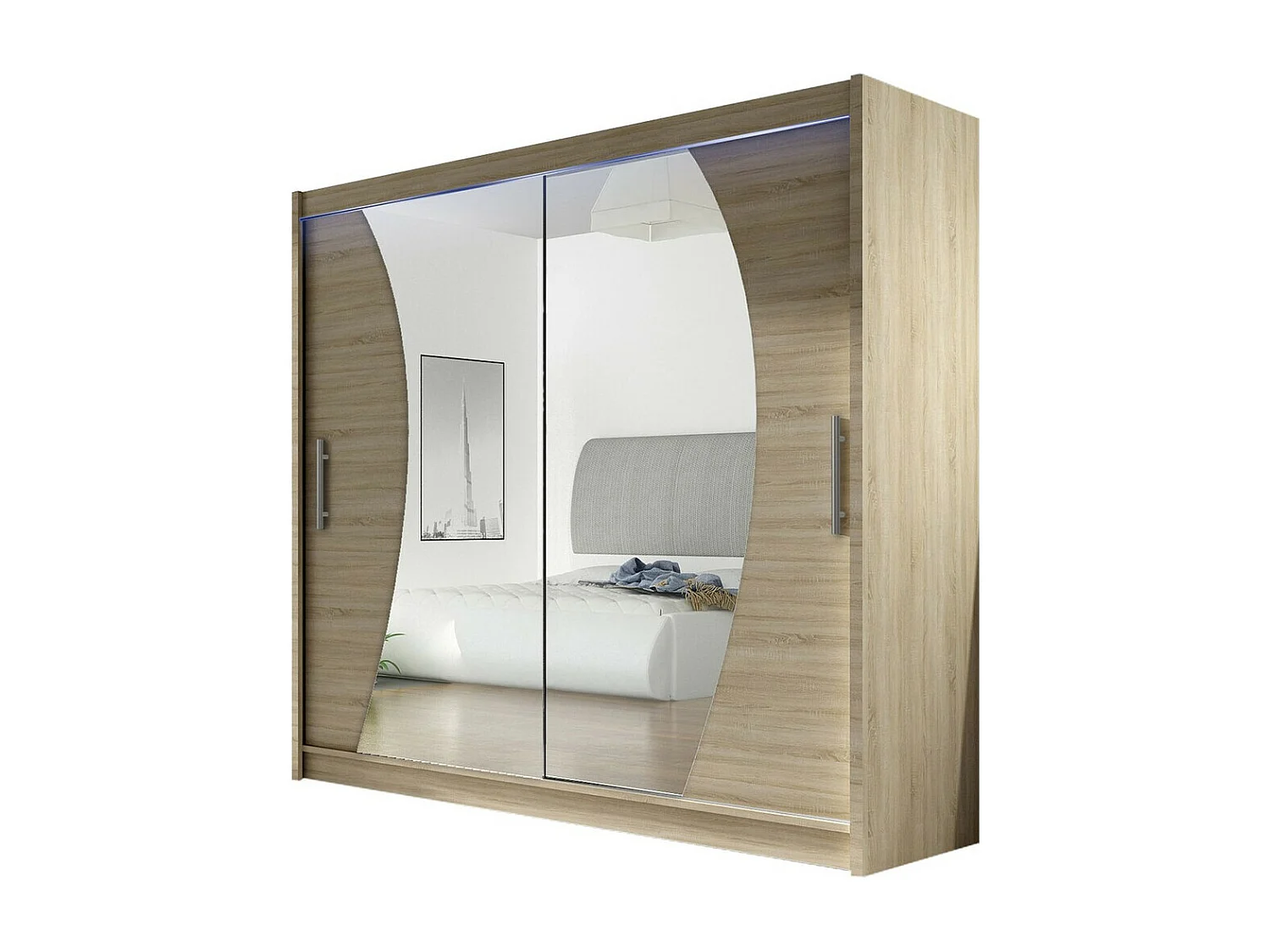 Armoire Closico 115, Sonoma chêne, 215x180x58cm, Portes d'armoire: Coulissantes