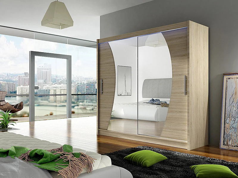 Armario Closico 115, Roble Sonoma, 215x180x58cm, Puertas de armario: Correderas