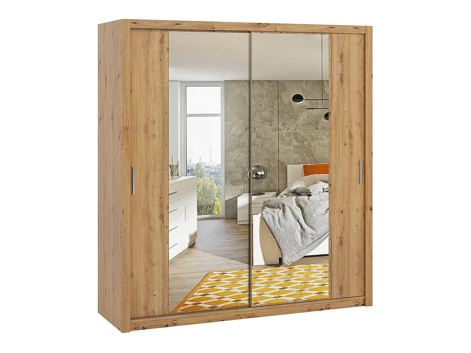 Armoire Catromi 108, Chêne Artisan, 215x200x62cm, Portes d'armoire: Coulissantes