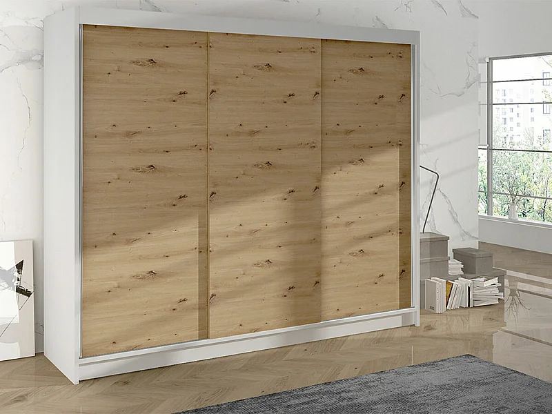 Armario Closico 159, Blanco|Roble Artisan, 215x200x58cm, Puertas de armario: Correderas