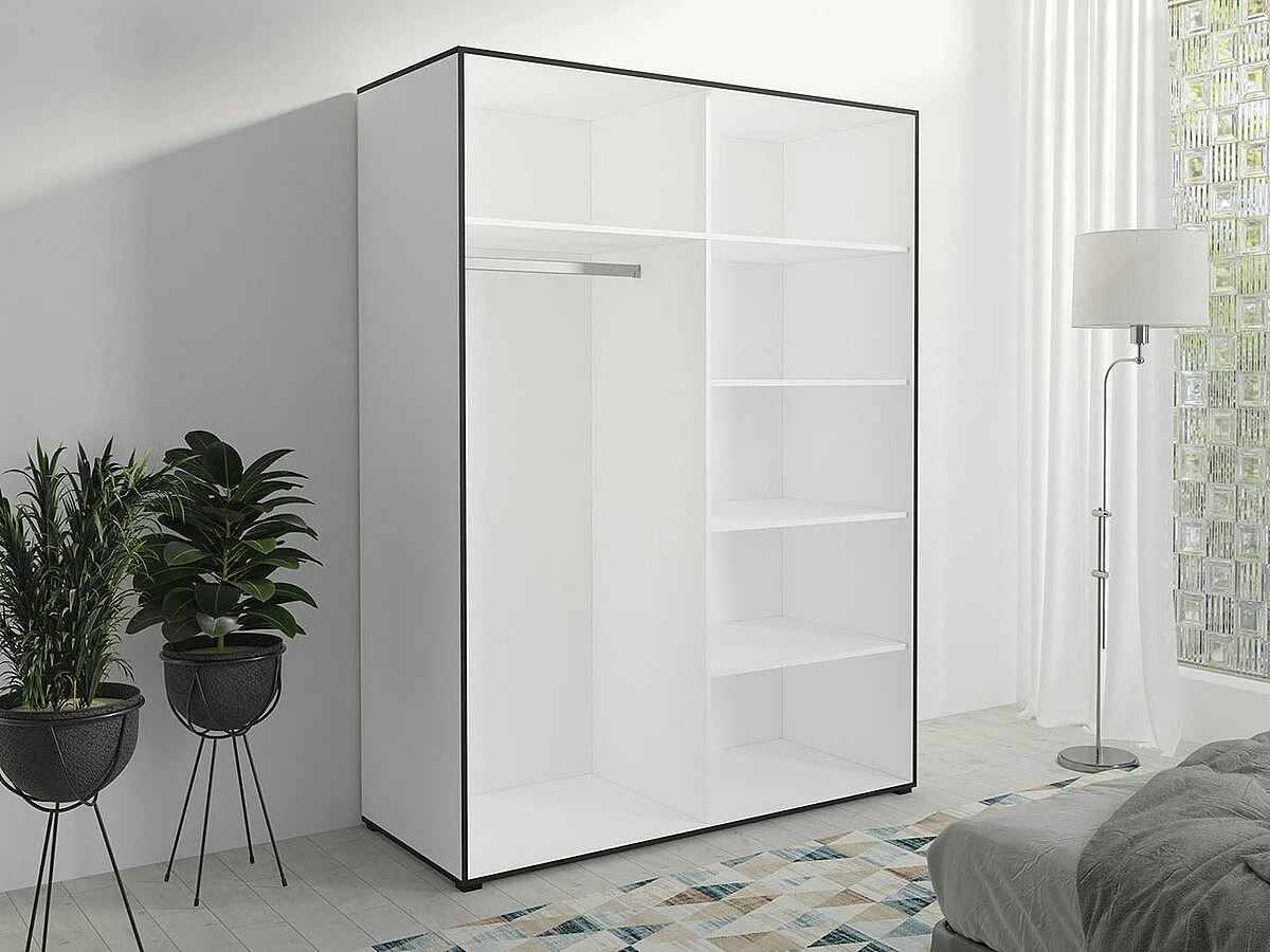 Armario Toledo 117, Blanco|Negro, 206x150x65cm, Puertas de armario: Con bisagras