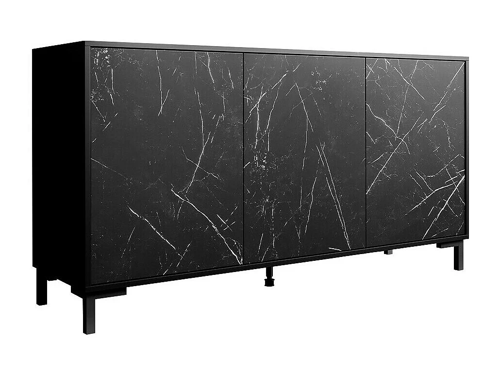 Buffet Charlotte 159, Marbre noir|Noir, 81x150cm, Le nombre de portes: 345cm, Stratifié