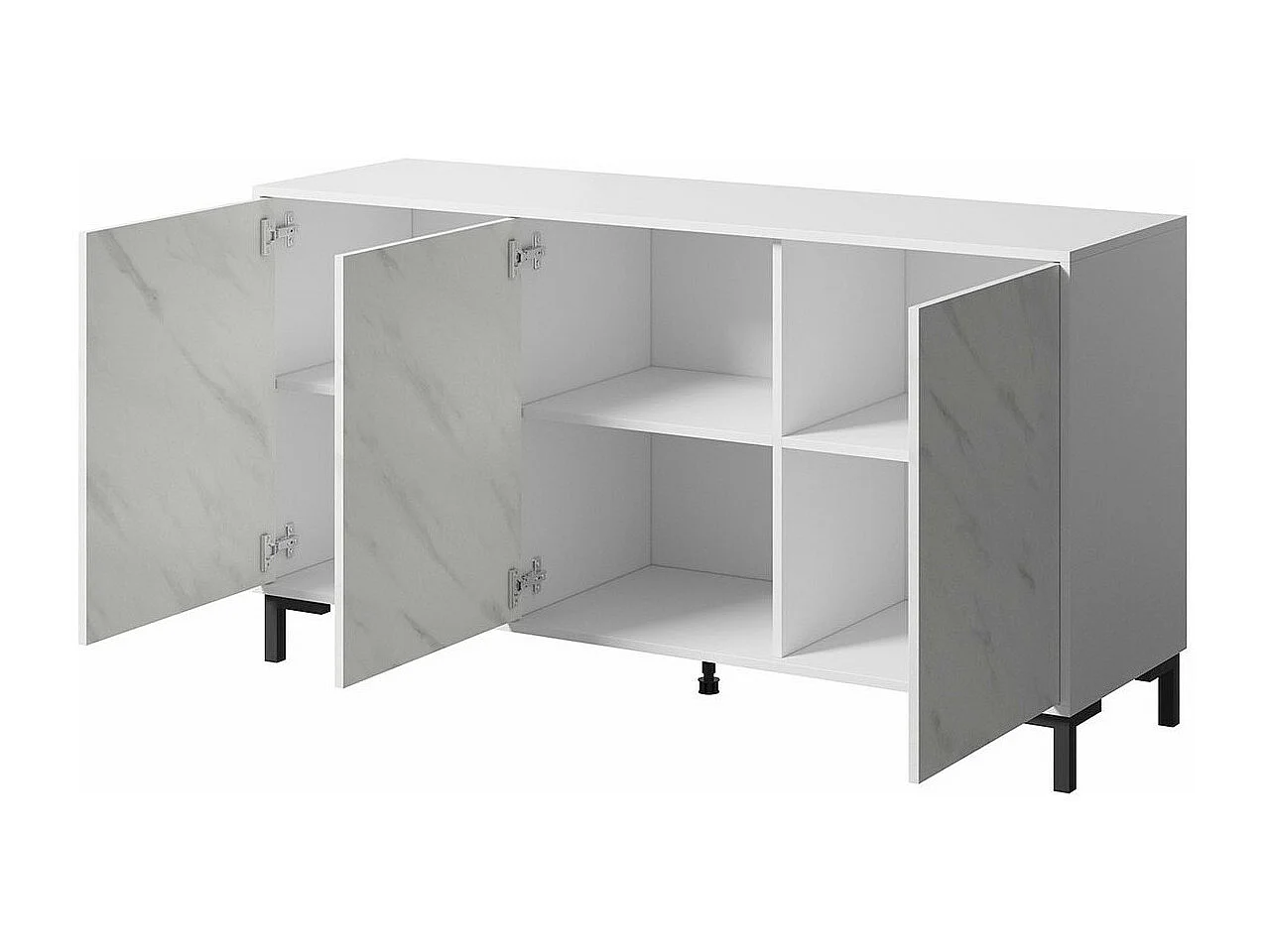 Buffet Charlotte 159, Marbre noir|Noir, 81x150cm, Le nombre de portes: 345cm, Stratifié