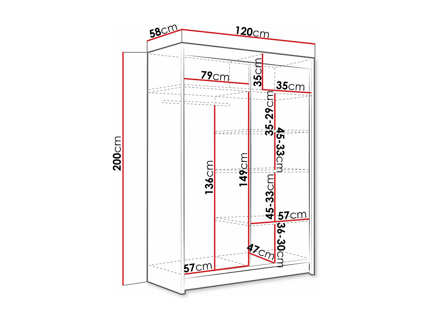Armoire Closico 152, Blanc, 200x120x58cm, Portes d'armoire: Coulissantes
