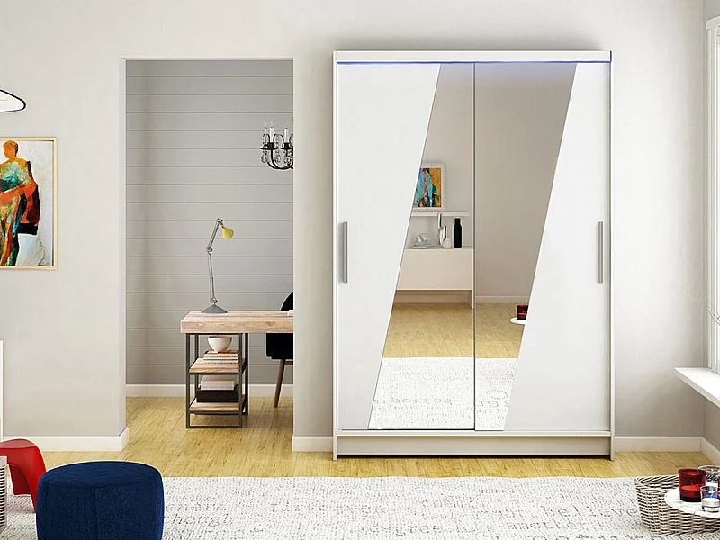 Armoire Closico 152, Blanc, 200x120x58cm, Portes d'armoire: Coulissantes